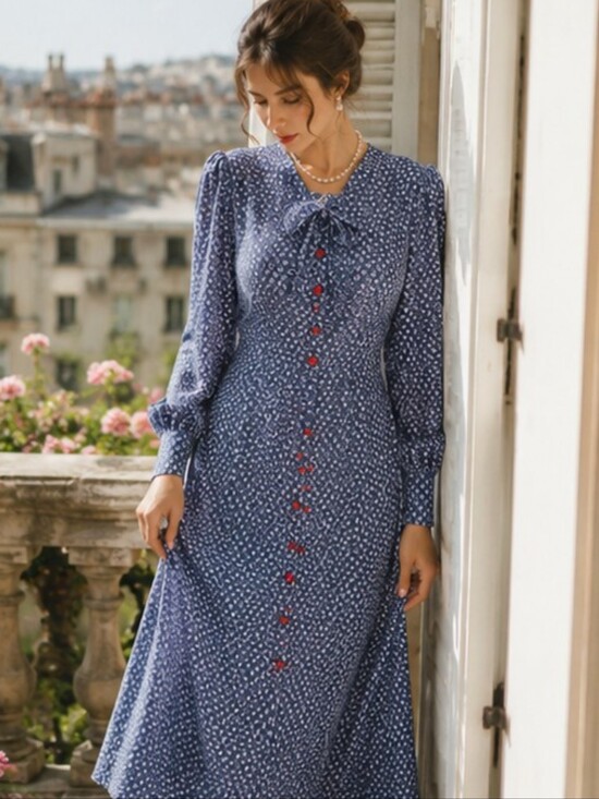 Buru Dresses & Skirts - BURU Vintage The Notebook Neck Tie Shirtwaist Dress Ditsy Denim